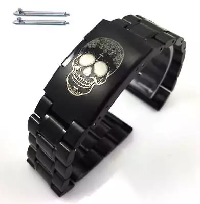 Steel Metal Bracelet Replacement Watch Band Strap Black Skull Collection #5016-6 • $24.95