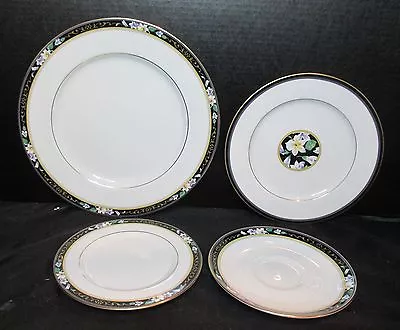 Mikasa Bone China Bentley Pattern AK036 Black Band White Flowers Gold Scrolls  • $35