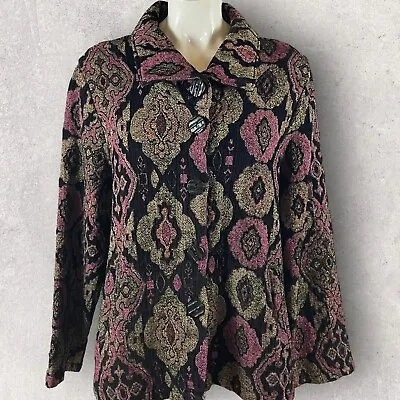 Habitat Jacket Women’s Medium Tapestry Boho Artsy Geometric Jacquard Ws • $29.95