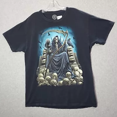 Grim Reaper Men Shirt Large Black Death Skull Graphic Short Sleeve Crew Neck Tee • $13.89