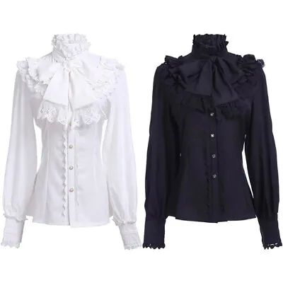 Victorian Blouse Womens Gothic Lolita Shirt Vintage Long Sleeve Lotus Ruffle Top • $24.22