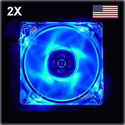 2X 80mm Computer PC Clear Case Cooling Fan With LED - Blue • $9.98