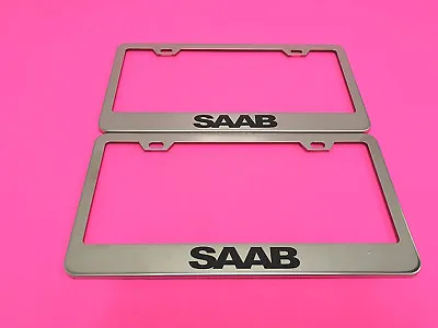 2x SAAB - STAINLESS STEEL Chrome Metal License Plate Frame Tag W/Screw Caps* • $22.88