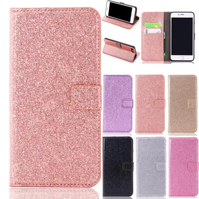  For Samsung J5 J7Pro J8 A8 2018 Glitter Magnetic Flip Leather Wallet Case Cover • $13.89