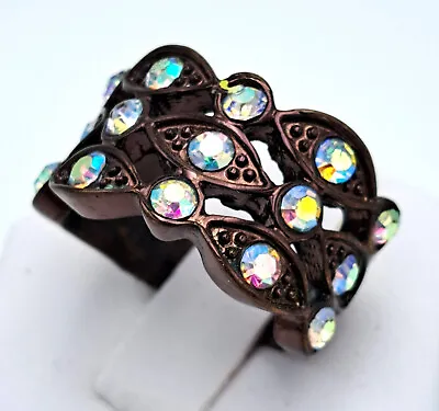 Vintage Aurora Borealis Rhinestone Ring Austrian Crystal Gunmetal Size 8 • $30