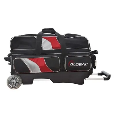900 Global Black/Red/Silver Deluxe 3 Ball Roller Bowling Bag • $179.95