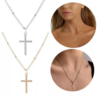 Stainless Steel Plain Silver Jesus Cross Crucifix Pendant Necklace For Men&Women • $9.59