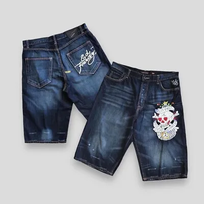 Ed Hardy Denim Jeans Shorts Jorts Vintage Skull W37 • £65