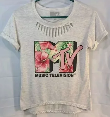 Womens MTV Shirt XL-3XL Rolled Tab Sleeve Floral Top Hawaiian Gray • £0.80