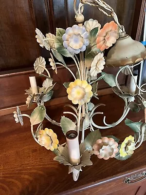 Vintage Italian Tole Flower Chandelier Very Unique And Gorgeous • $225