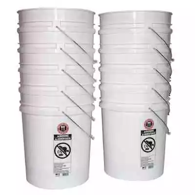 5 Gallon Plastic Bucket Heavy Duty White Paint Pail Storage Buckets 10-Pack • $41.15