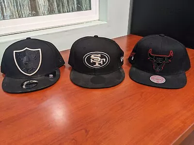 Lot Of 3 New Era And Mitchell And Ness Size 7 5/8 And Snapbacks Raiders Bulls SF • $49.99