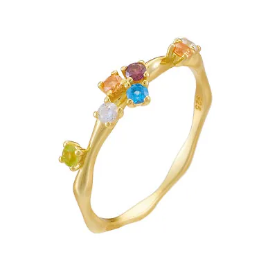 Multi Color Rainbow CZ 18k Yellow Gold Plated Irregular Band Fashion Women Ring • $57.66