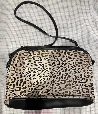 Zara Leather Leopard Print Cross Body Clutch Bag Removable Strap VGC • £5