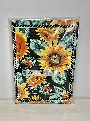 NEW Vintage Vinyl Flannel Back SUNFLOWERS Tablecloth 52”X70” Oblong Cottage Core • $14.99