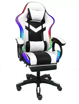 Gaming Office Chair With LED Rim PU Leather Computer Seat Footrest • $116.09