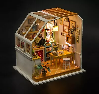 DIY LED Dollhouse Jason's Kitchen Miniature Wooden Furniture Kit Doll House Gift • $39.99