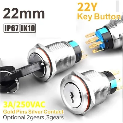 22mm 2/3Position Maintain Stainless Steel Key Knob Switch1NO/1NC Lock Electronic • $14.20