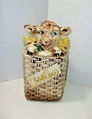 Vintage McCoy Cookie Jar Lamb In Wicker Basketweave Basket 1950's • $44