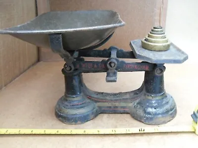 £8.99 • Buy Vintage Webb & Co Birmingham Cast Iron Balance Scales With Pan & Brass Weights