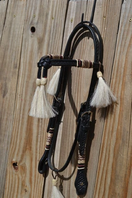 $125.10 • Buy Jose Ortiz Black Futurity Brow Headstall Natural/Latigo Rawhide White HH Tassels
