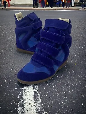 Isabel Marant Blue Suede And Leather Trim Bekett Wedge Sneakers Size 9 Us • $245