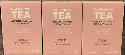 Lot Of 3 FLATTUMMY Weekend Cleanse 30 Day Program 8 Tea Bags 0.05 Oz 1.45g Each • $21.95