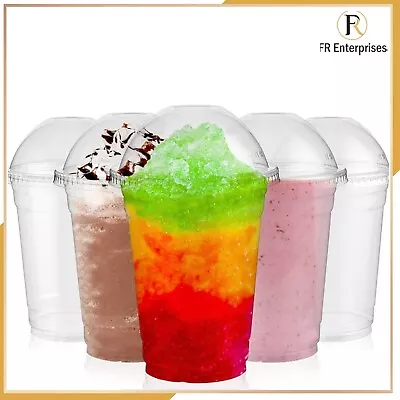 Smoothie Cups Domed Lids 10oz12oz 16oz Disposable Clear Milkshake Buble Reusable • £5.45