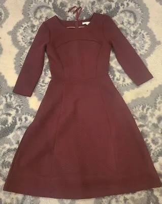 $45 • Buy BODEN Burgundy Quilted Curve And Flare Day Dress Womens Sz 4