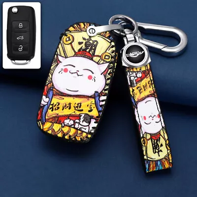 $20 • Buy Leahter Flip Key Case Cover Holder Shell For VW Polo Golf Passat GTI Remote Fob