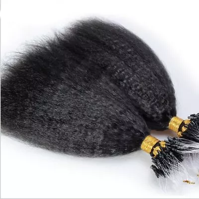 Kinky Straight Micro Loop Ring Human Hair Extension Coarse Yaki Micro Beads Hair • $50.05