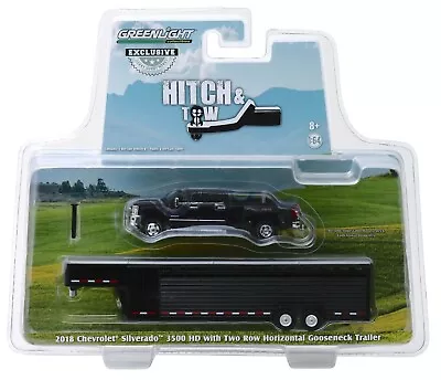 $49.99 • Buy 1:64 GreenLight *BLACK* 2018 Chevrolet Silverado Dually W/LIVESTOCK TRAILER NIP