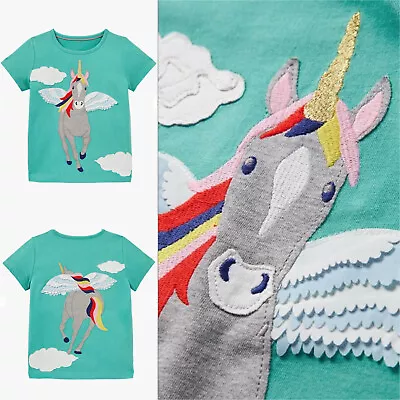 Girls Unicorn T-Shirt Front And Back Tshirt Top Ex Mini Boden Age 3 - 12 Years • £12.95