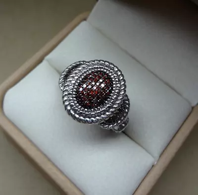 Bold Js Oval Garnet Micro-pave Sterling Silver Ring • $33.14