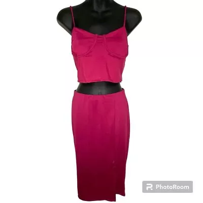 21 Saints 2 Piece Crop Top And Midi Skirt Matching Set Magenta Pink Size Large • $22