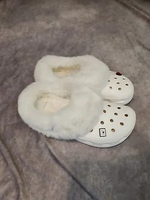 NWOT White Crocs Fur Lined Mammoth Luxe Winter Collection M 9 W 11  W/ Jibbitz  • $115