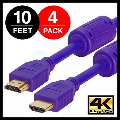 PREMIUM HDMI Cable 10 FT Purple BLURAY 3D DVD PS3 XBOX LCD HDTV 1080P - LOT Of 4 • $26.99
