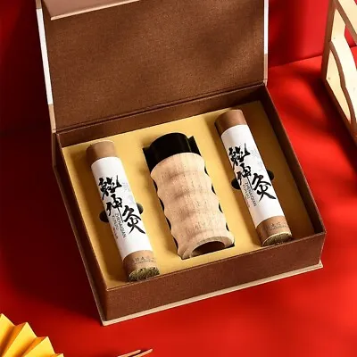 Bian Stone & Wooden Moxibustion Box Moxa Roll Body 乾坤灸套盒（3cm艾条x2根 +砭石木艾盒） • $31.99