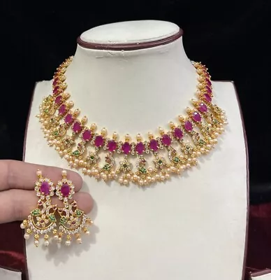 American Diamond Ad Cz Neckless Set Indian Bollywood Bridal Party Wedding W29 • £54.04