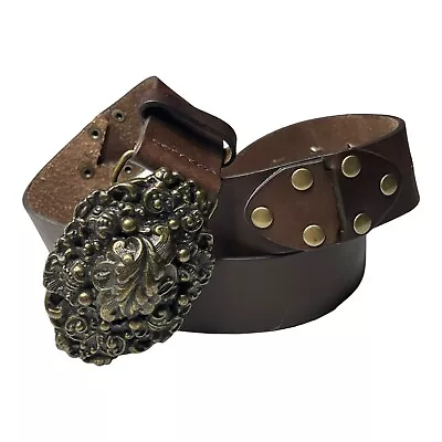 Cabi Women Brown Medium Embellished Bronze Buckle Gold  Studded Leather Belt • $24.74