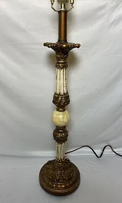 Berman Neoclassical Style Gold Gilt Marble Column Table Lamp 35.5 H • $49