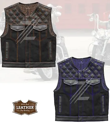 Men's Cowhide Leather Vest Bikers Diamond Quilted Motorcycle Club Denim Vests • $162