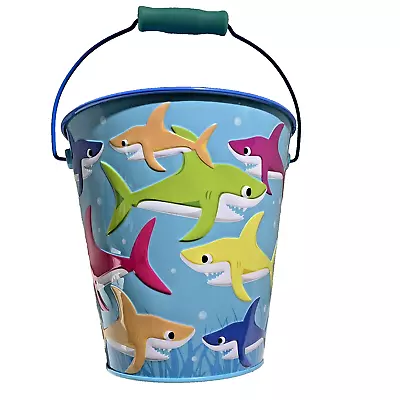 Child Metal Bucket Plastic Handle Tin Pail Easter Basket Sand Birthday Shark NEW • $6.95