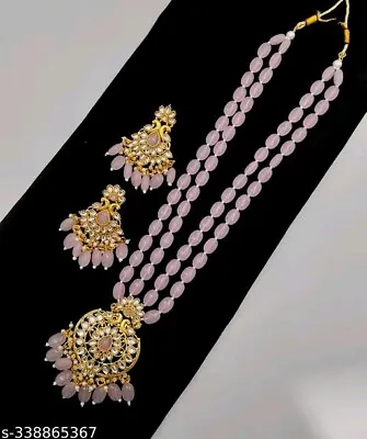 Indian Bollywood Gold Plated Kundan Long Pearl Necklace Earrings Jewelry Set • $21.86