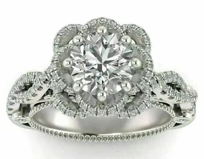 2.45Ct Round Lab Created Diamond Art Deco Engagement 14K White Gold Finish Ring • $66.50