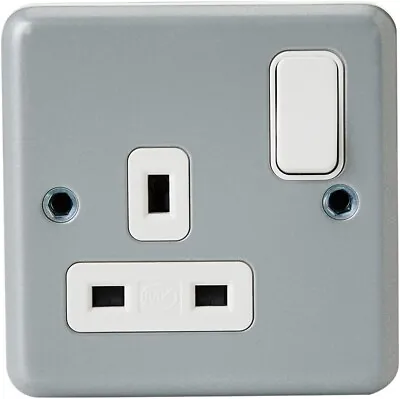 Metal Clad Single 1 Gang Switched Electrical Mains Wall Plug Socket 13a • £10.45