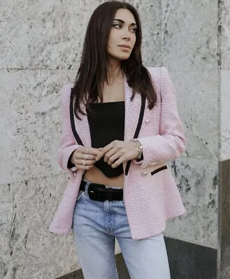 $74 • Buy Zara Textured Blazer With Contrast Piping Light Pink Ss22 Size S