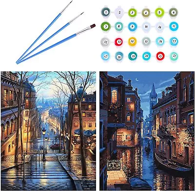 Aodaer 2 Pack Paint By Numbers City Street Pattern DIY Oil Painting Kits With Br • £8