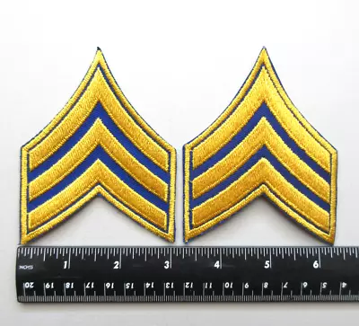 Sergeant Rank Military Security Officer Uniform Stripes Patches (yellow / Blue) • $5.99