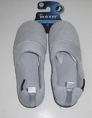 Womens Isotoner Light Gray Slippers Memory Foam Sz 7-8 NEW • $12.95